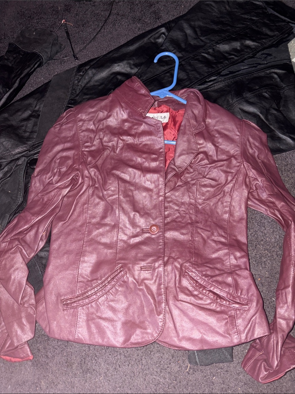 Women's Burgundy Faux Leather Single-Button Jacket